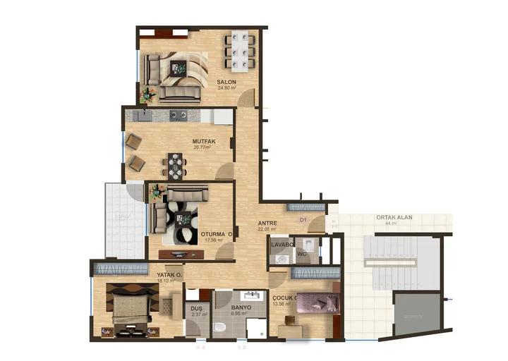 Sedir Apartmanı A Blok plan 1